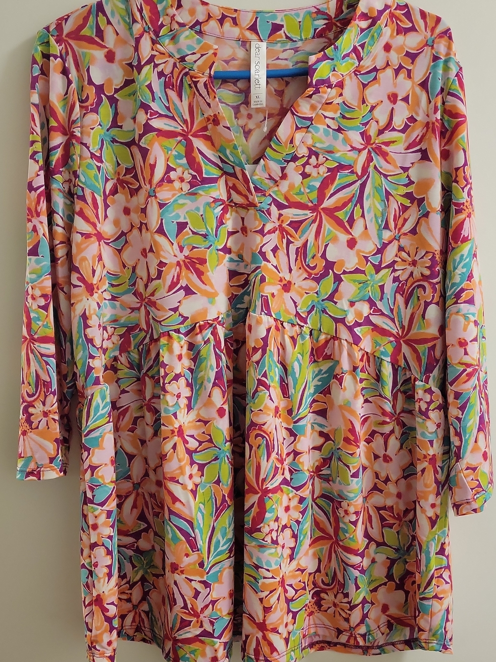Dear Scarlett 3/4 Sleeve V-Neck Peasant Top - Pink Size 1x - Picture 1 of 6
